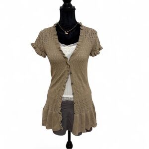 Taupe ruffle knit cardigan